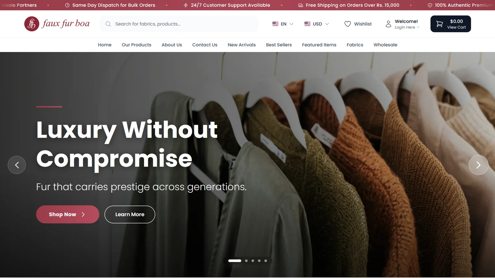 Faux Fur Boa online store built by TwoStack